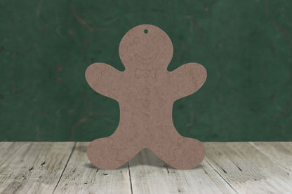 Gingerbread person 1 arms up with etched detail - wooden craft shape - 2mm MDF