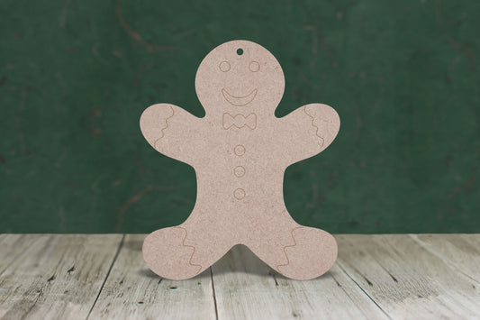 Gingerbread person 1 arms up with etched detail - wooden craft cut-out - 3mm MDF