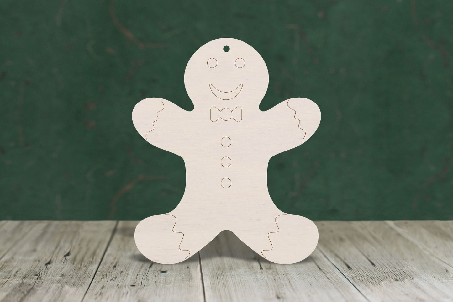 Gingerbread person 1 arms up with etched detail wooden craft shape - plywood