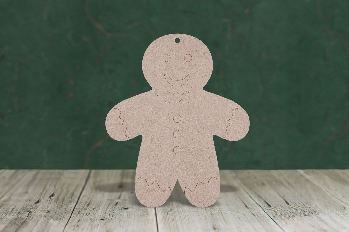 Gingerbread person 2 arms down with etched detail - wooden craft shape - 3mm MDF