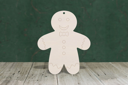 Gingerbread person 2 arms down with etched detail wooden craft blank - plywood