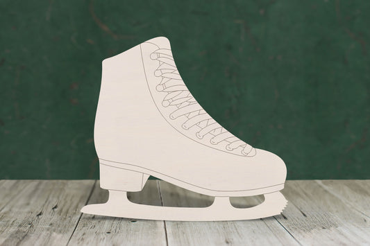 laser cut blank wooden Ice-skate with etched detail shape for craft