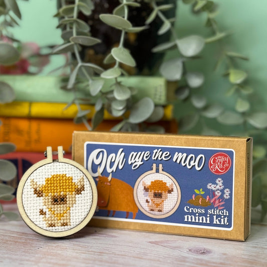 'Och Aye the Moo!' Mini Matchbox Cross Stitch Kit