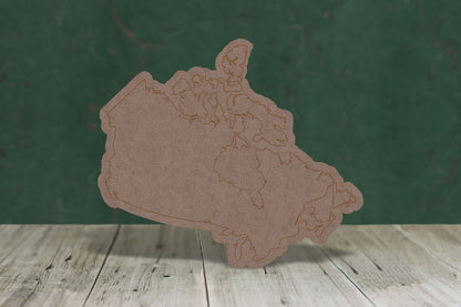 Canada map etched - wooden craft shape - 2mm MDF