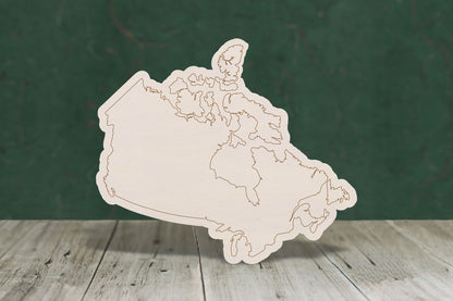 Canada map etched wooden craft blank - plywood