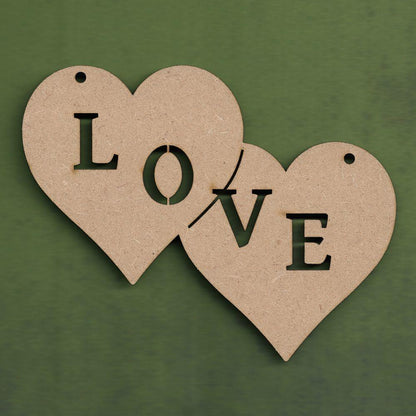 Double heart with "love" cutout 2mm MDF