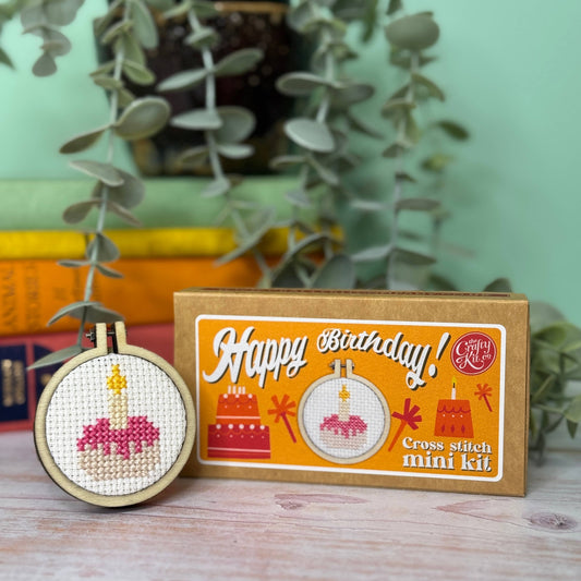 'Happy Birthday!' Cake Mini Matchbox Cross Stitch Kit