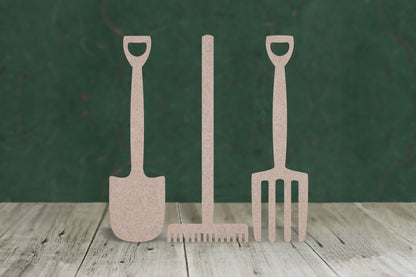 Garden tools (each set contains a spade fork and rake) - 3mm MDF