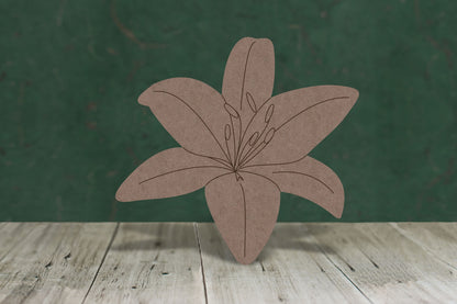 Laser cut, blank wooden Lily with etched detail shape for craft