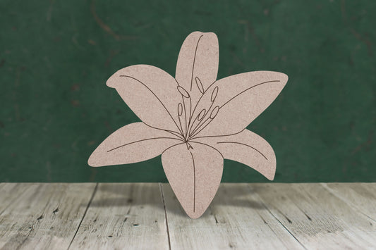 Laser cut, blank wooden Lily with etched detail shape for craft