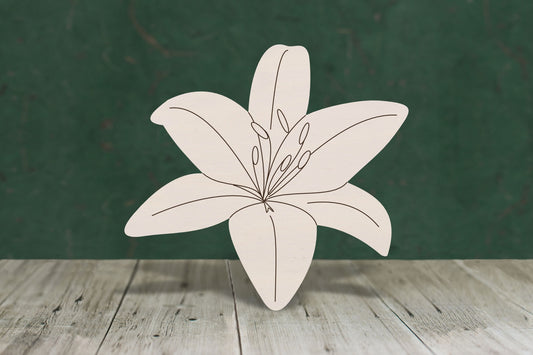 laser cut blank wooden Lily with etched detail shape for craft