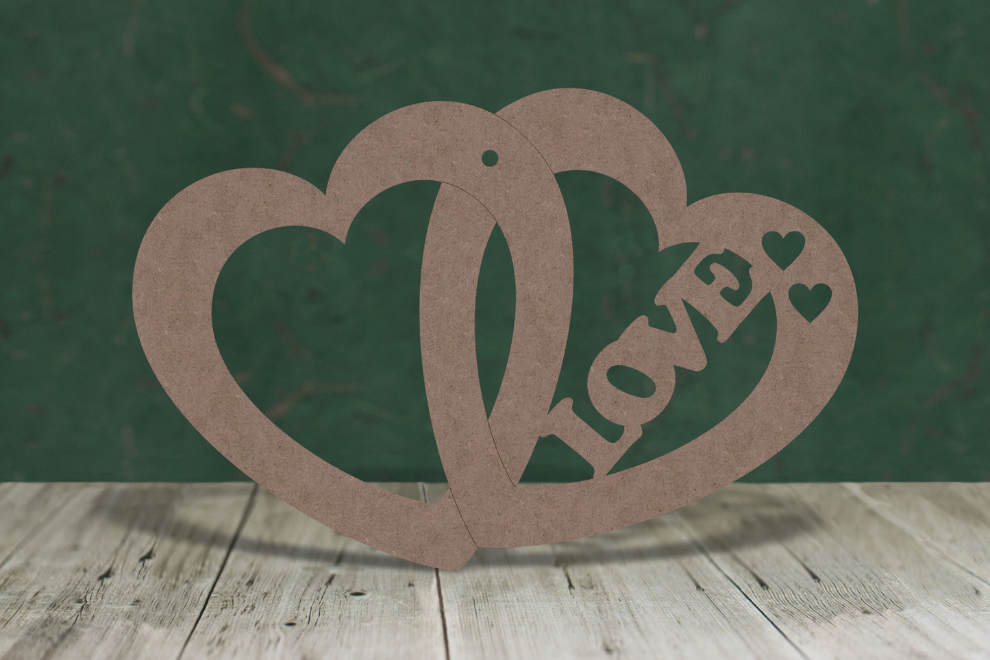 Laser cut, blank wooden Love text in double heart shape for craft