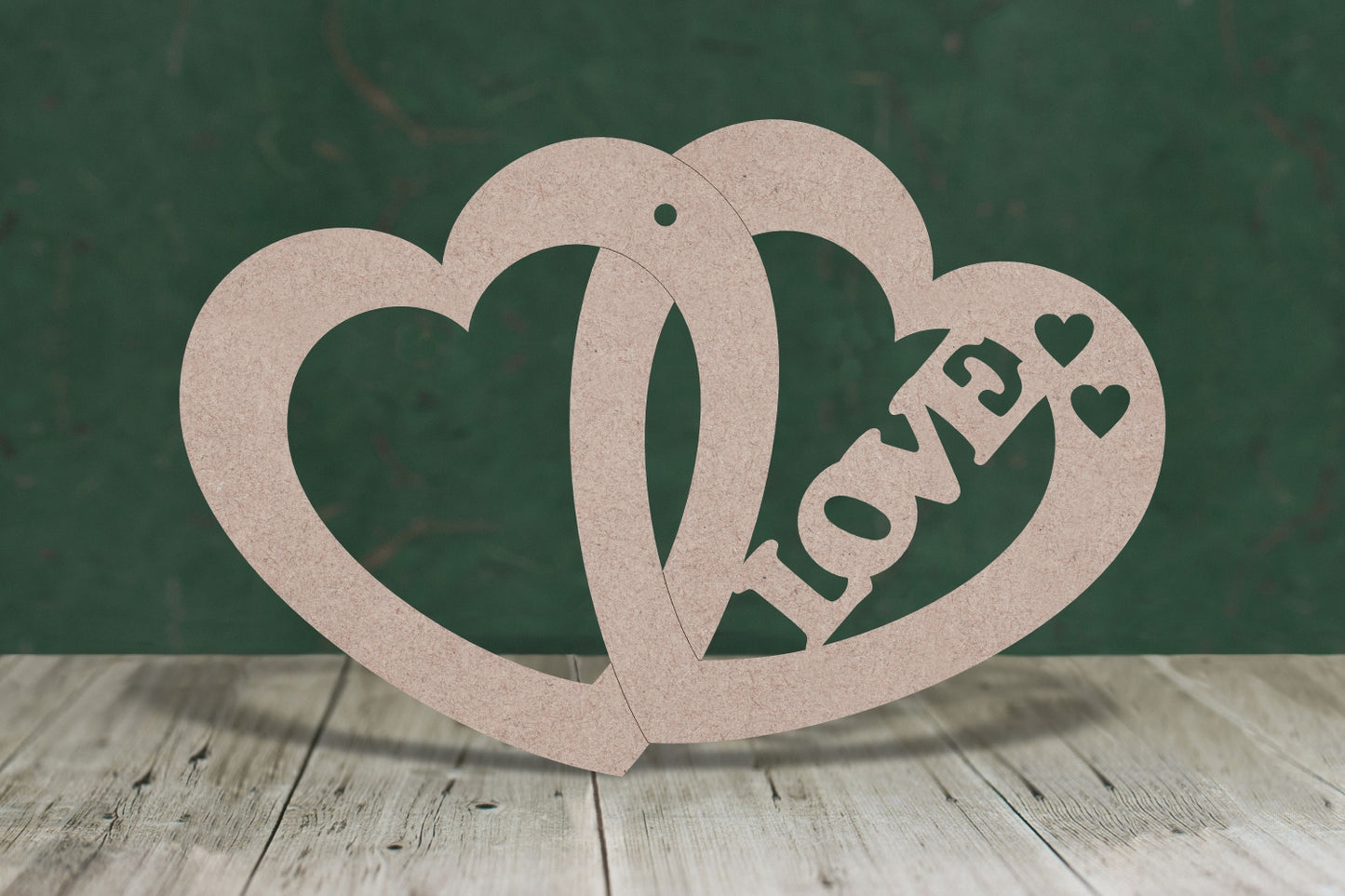 Laser cut, blank wooden Love text in double heart shape for craft