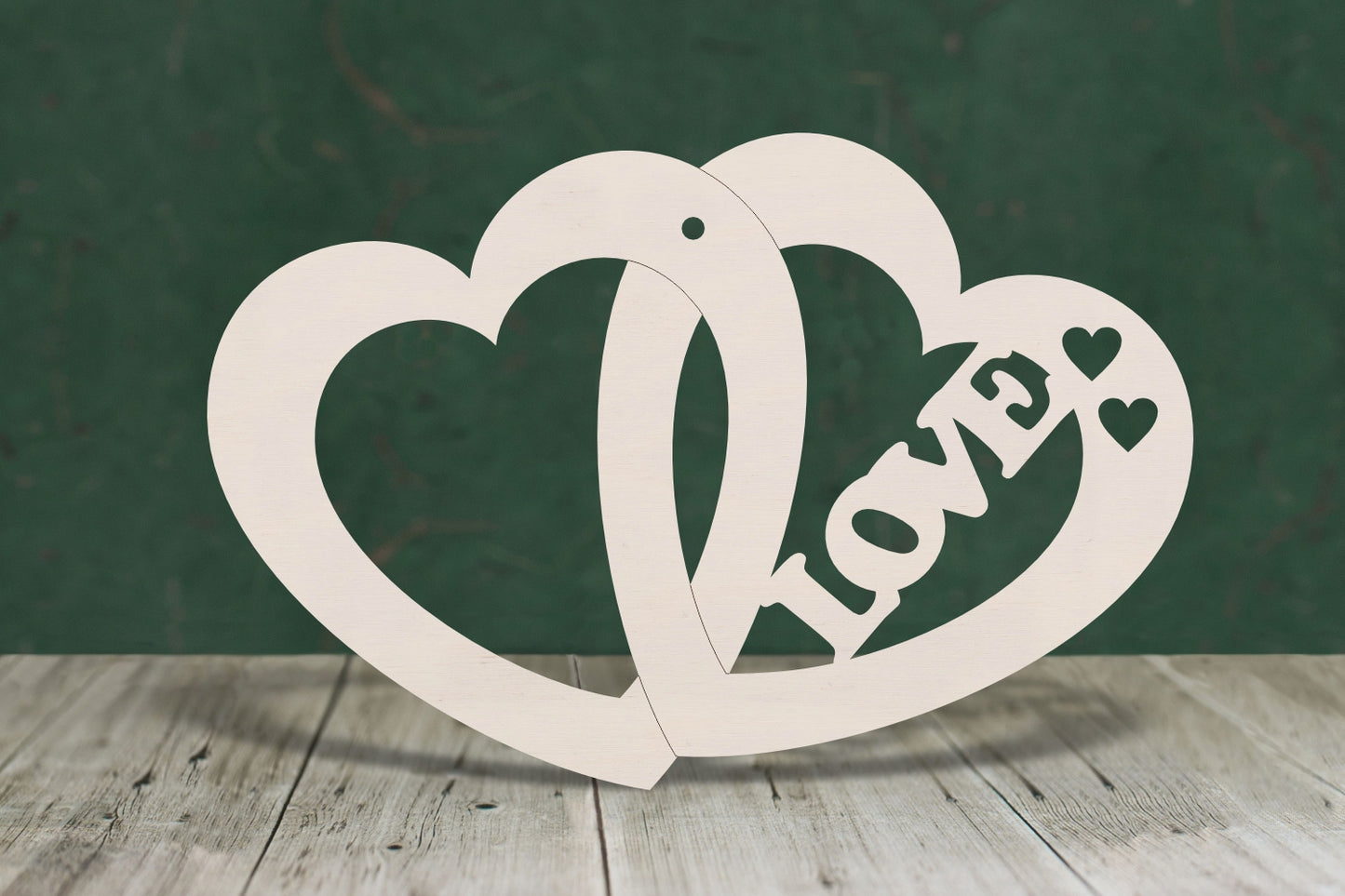 laser cut blank wooden Love text in double heart shape for craft