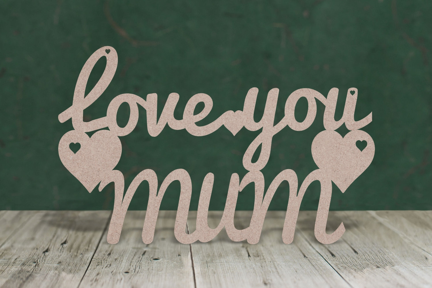 Laser cut, blank wooden Love you mum text shape for craft