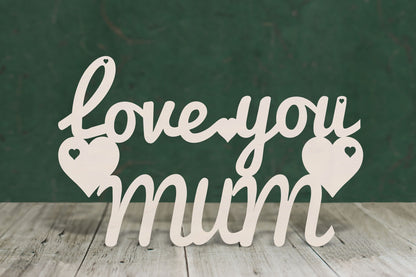 laser cut blank wooden Love you mum text shape for craft