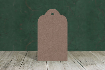 Laser cut, blank wooden Luggage tag with rounded top shape for craft