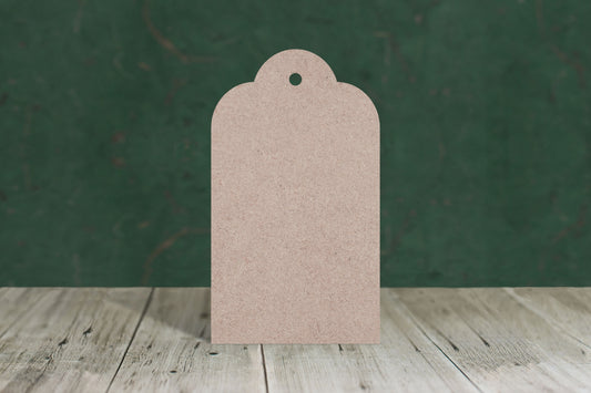 Laser cut, blank wooden Luggage tag with rounded top shape for craft