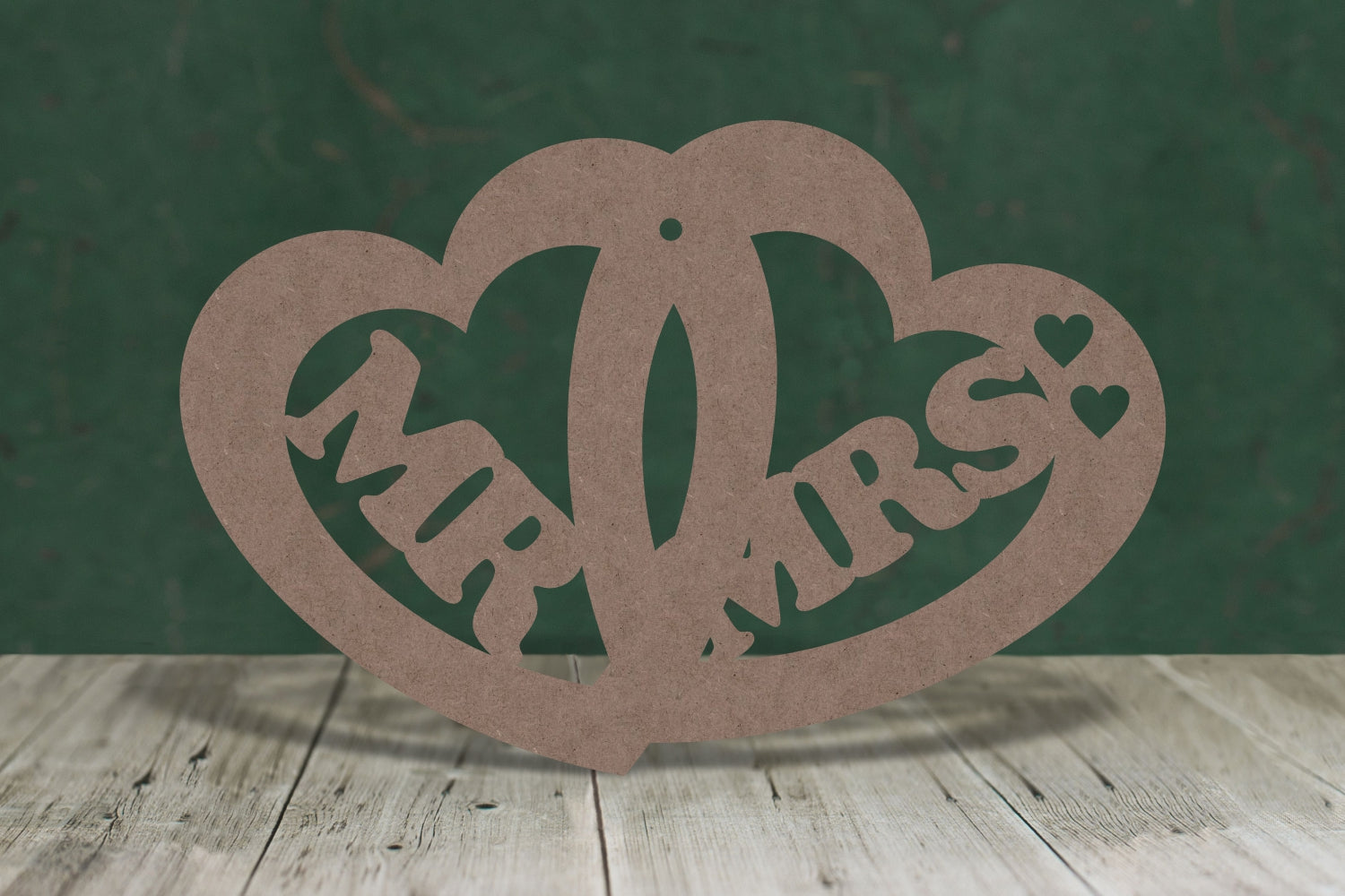 Laser cut, blank wooden Mr and Mrs in double heart shape for craft