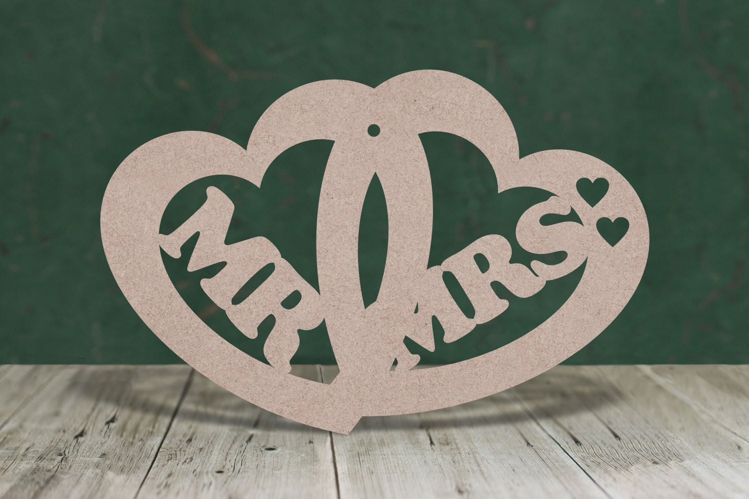 Laser cut, blank wooden Mr and Mrs in double heart shape for craft