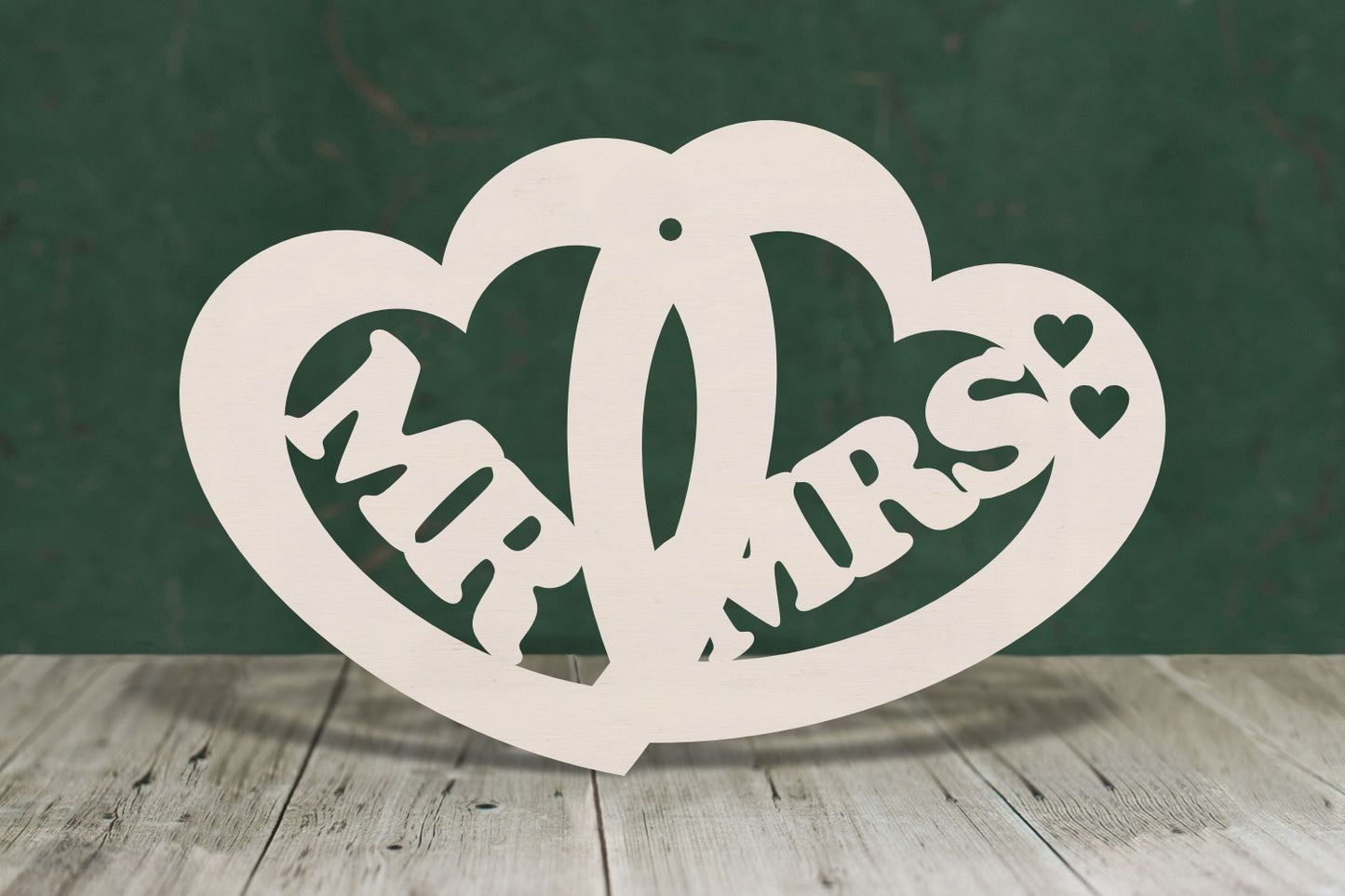 laser cut blank wooden Mr and Mrs in double heart shape for craft