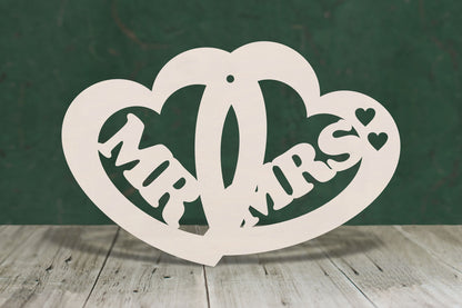 laser cut blank wooden Mr and Mrs in double heart shape for craft