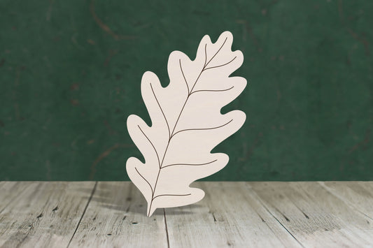 laser cut blank wooden Oak leaf with etched detail shape for craft