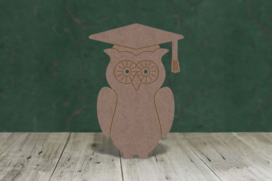 Owl wearing mortar with etched detail - wooden craft blank - 2mm MDF