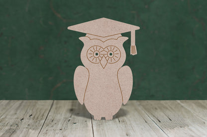 Owl wearing mortar with etched detail - wooden craft blank - 3mm MDF