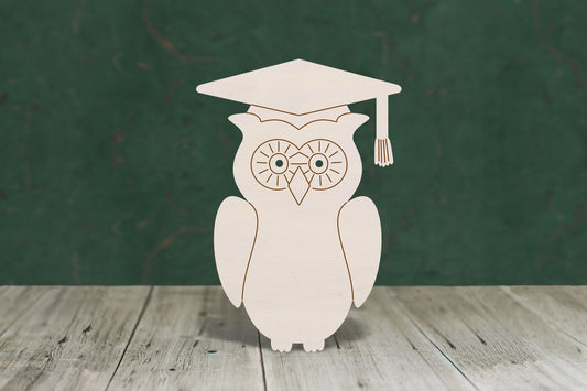 Owl wearing mortar with etched detail wooden craft shape - plywood