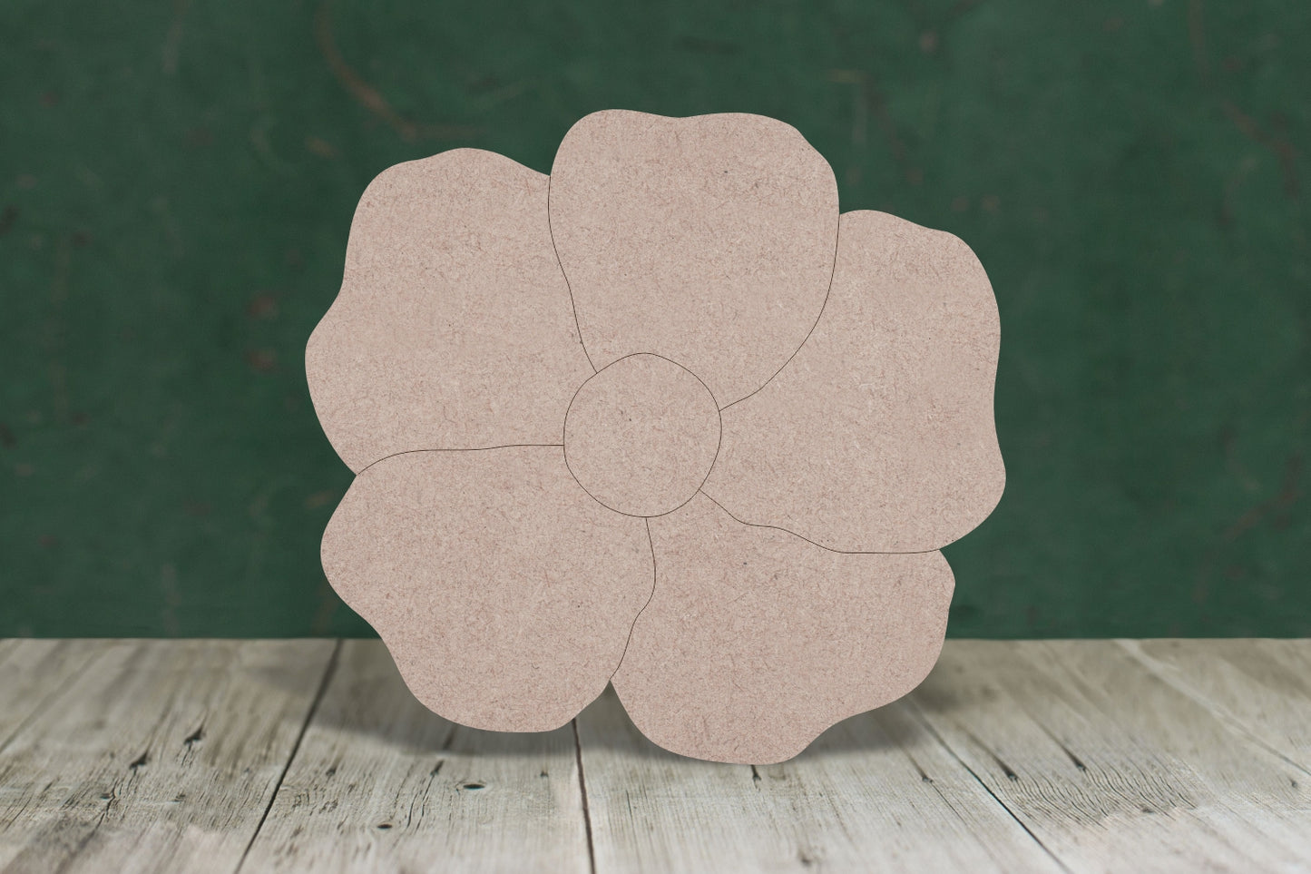 Laser cut, blank wooden Poppy 4 with etched petals shape for craft