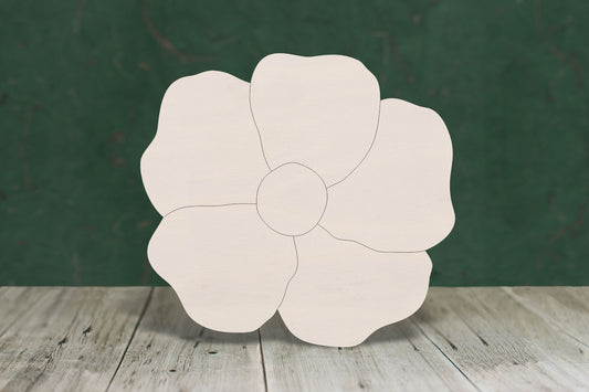 laser cut blank wooden Poppy 4 with etched petals shape for craft