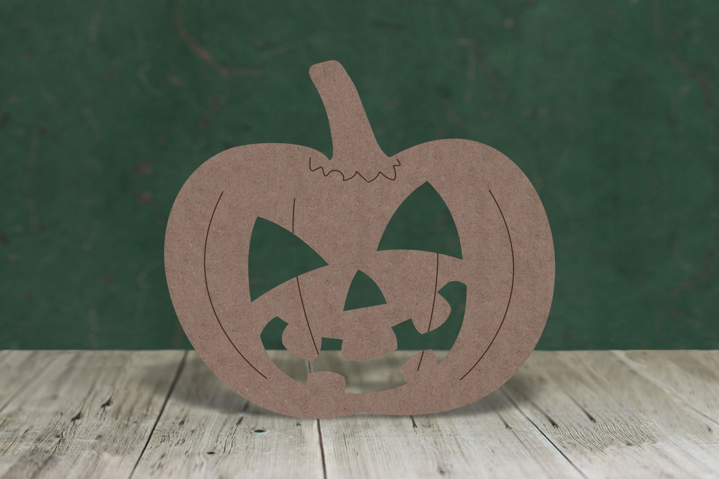 Laser cut, blank wooden Pumpkin 1 with cut out halloween face and etched detail shape for craft