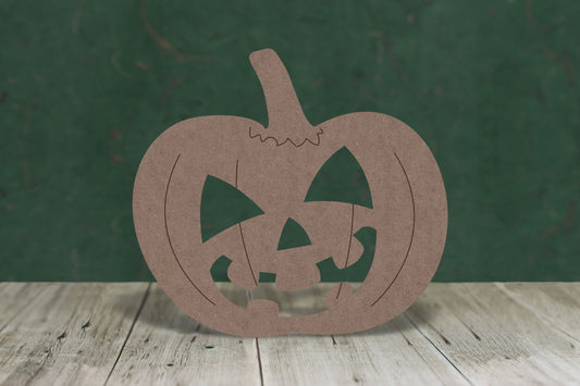 Laser cut, blank wooden Pumpkin 1 with cut out halloween face and etched detail shape for craft