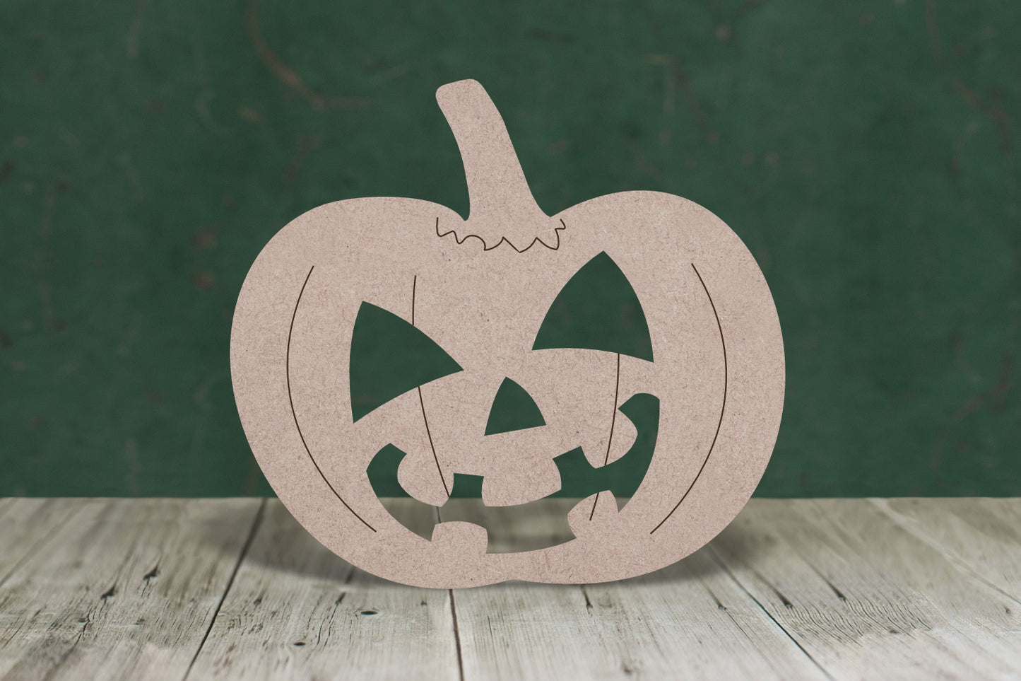 Laser cut, blank wooden Pumpkin 1 with cut out halloween face and etched detail shape for craft