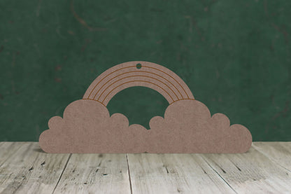 Laser cut, blank wooden Rainbow with clouds and etched detail shape for craft