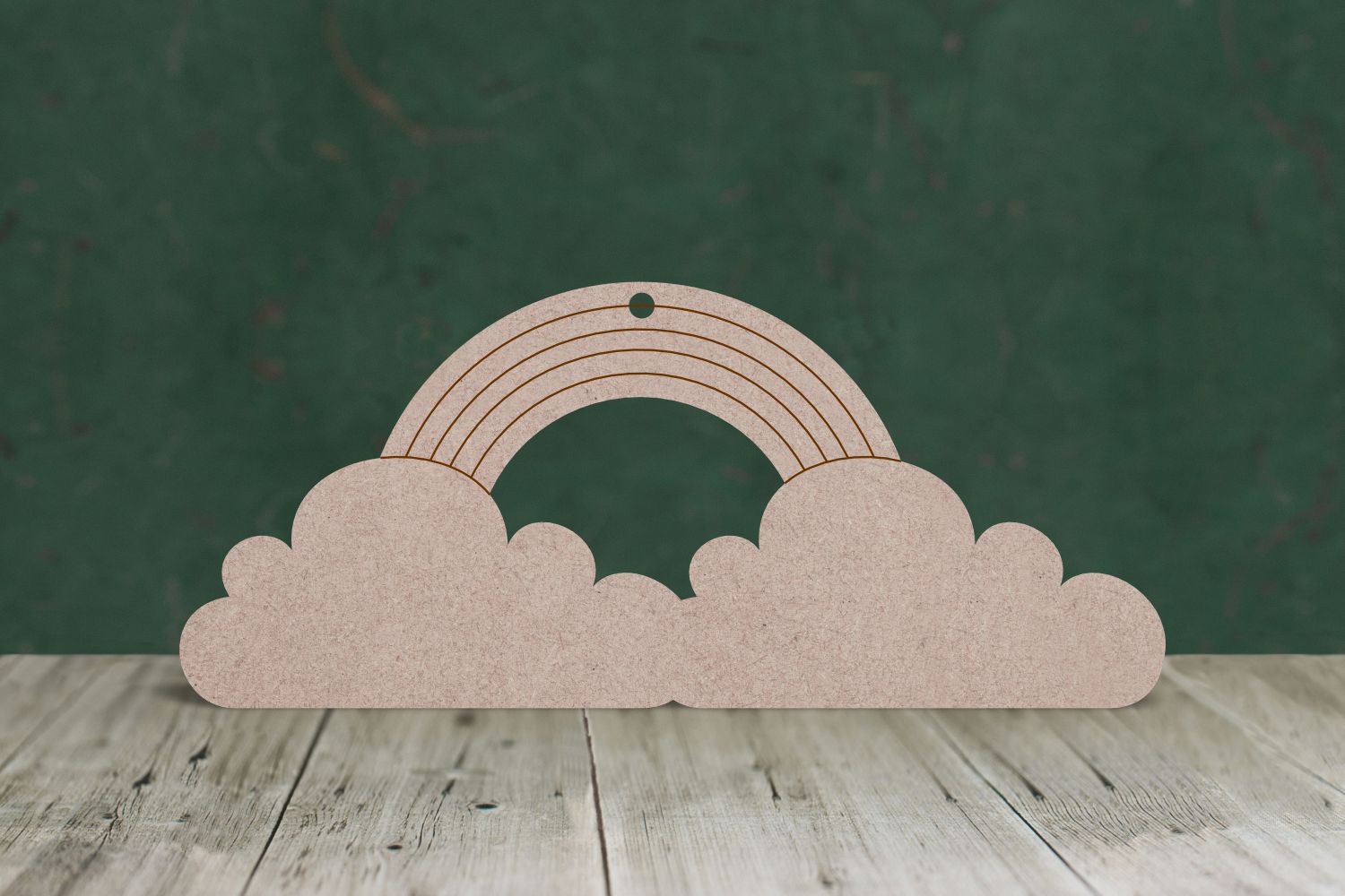 Laser cut, blank wooden Rainbow with clouds and etched detail shape for craft