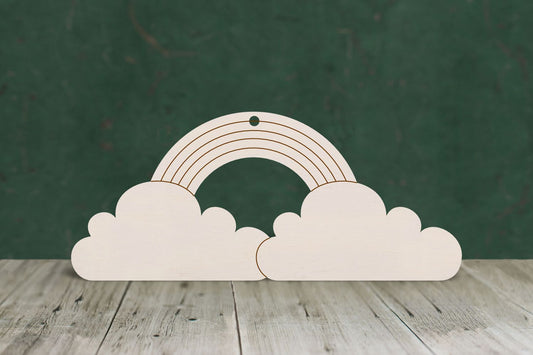 laser cut blank wooden Rainbow with clouds and etched detail shape for craft