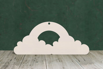 laser cut blank wooden Rainbow with clouds shape for craft