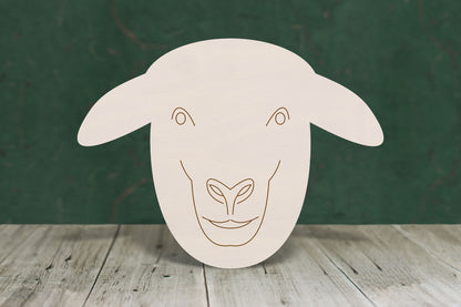 Sheep head with etched face wooden craft cut out - plywood