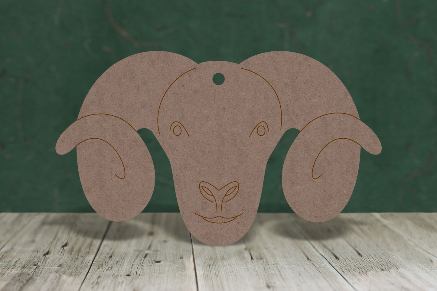 Sheep head with horns and etched face - wooden craft shape - 2mm MDF