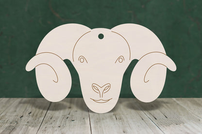 Sheep head with horns and etched face wooden craft blank - plywood