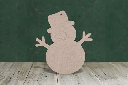 Laser cut, blank wooden Snowman 2 with etched face shape for craft