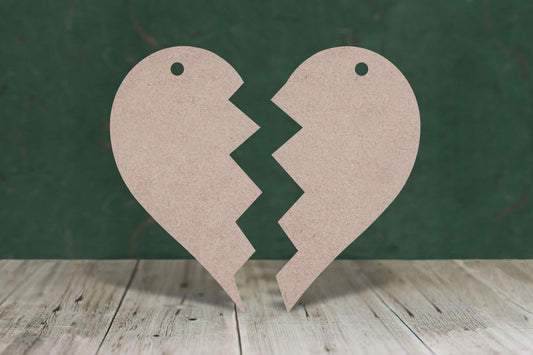 Laser cut, blank wooden Split heart with two pieces shape for craft