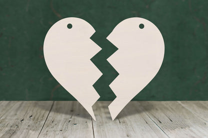 laser cut blank wooden Split heart with two pieces shape for craft