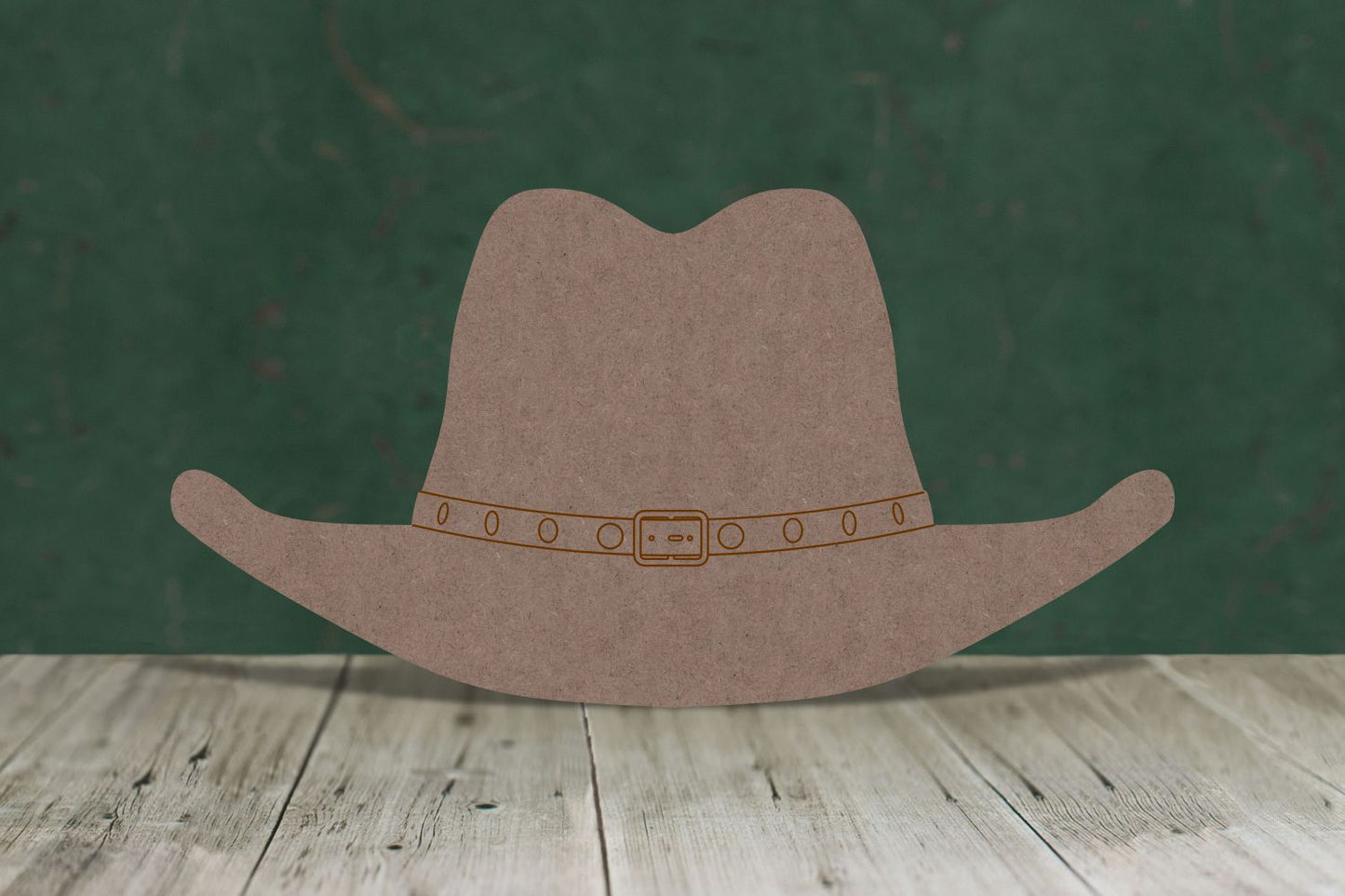 Laser cut, blank wooden Stetson cowboy hat with etched detail shape for craft