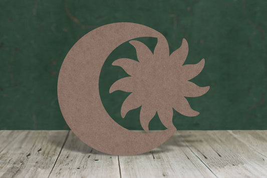 Laser cut, blank wooden Sun and moon joined together shape for craft