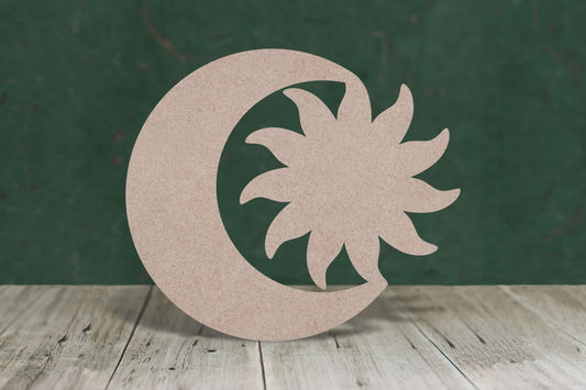 Laser cut, blank wooden Sun and moon joined together shape for craft