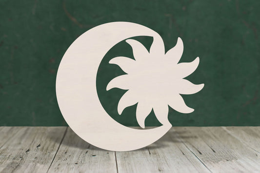 laser cut blank wooden Sun and moon joined together shape for craft