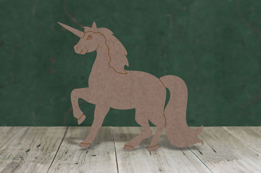 Laser cut, blank wooden Unicorn with etched detail shape for craft